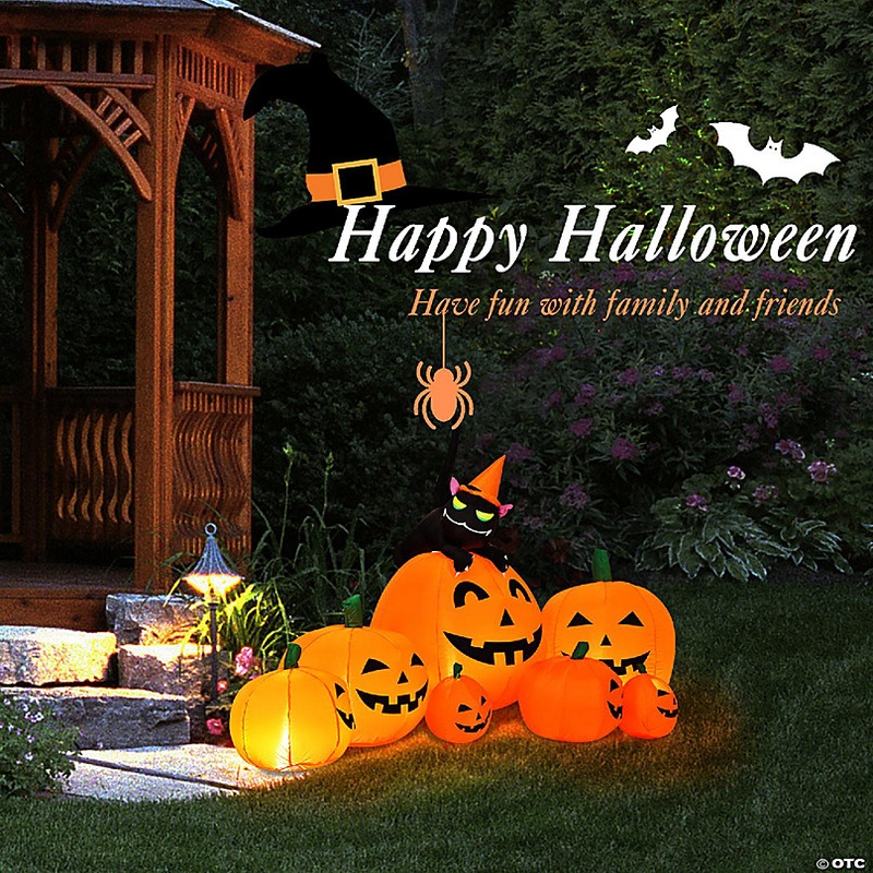 Costway Halloween 7.5 FT Inflatable Pumpkin Combo Decoration w/ Witch Black Cat