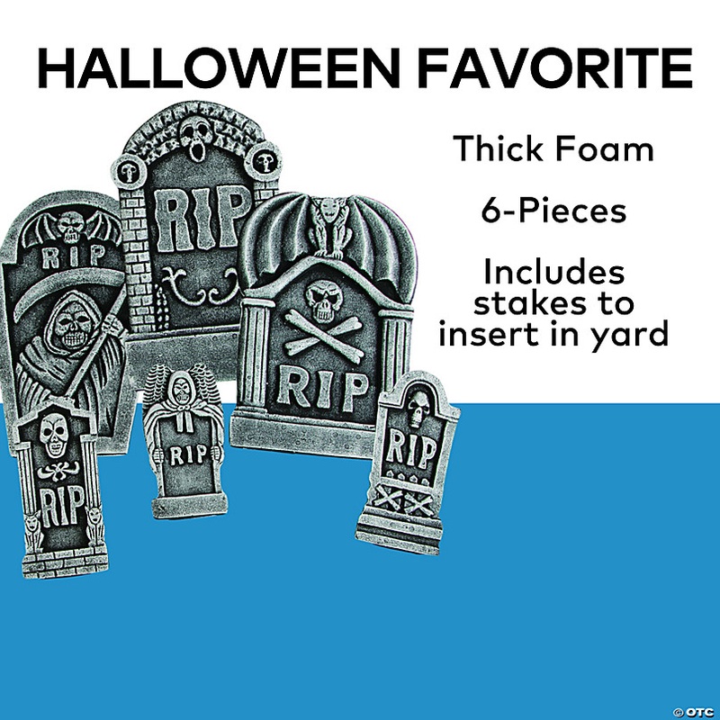Grim Reaper RIP Foam Tombstone Halloween Decorations Set  6 Pc.