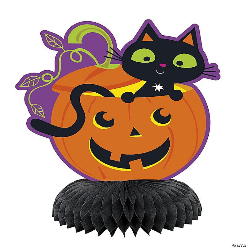 Halloween Cat & Pumpkin Mini Honeycomb Decorations 6 - 3ct