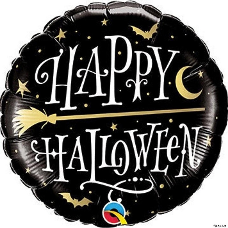 Qualatex - 18 - Black - Halloween Golden Broomstick Foil Balloons