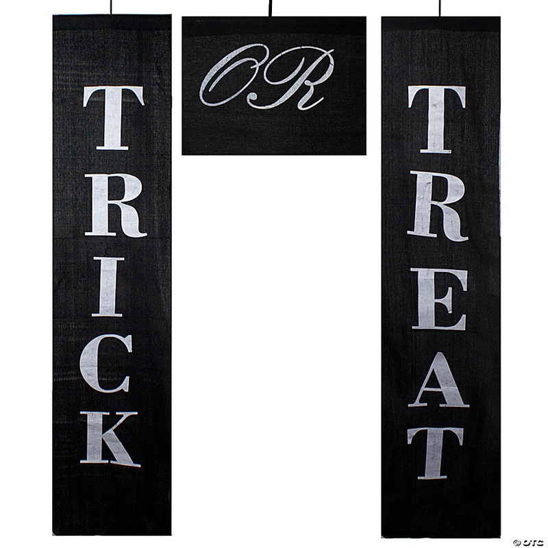 Set of 3 Black and White Trick or Treat Outdoor Halloween Banners 19.25