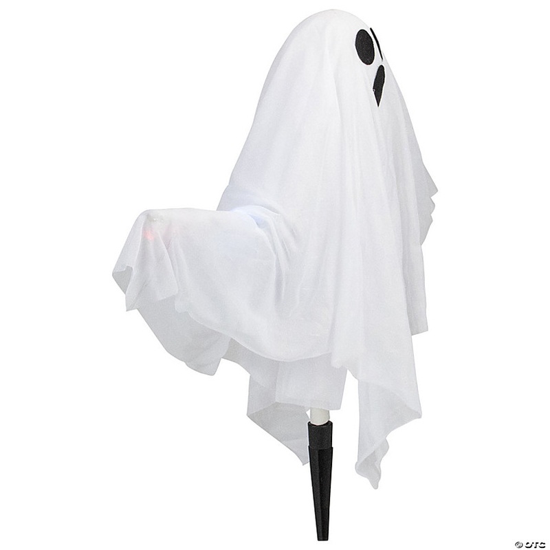 Set of 3 Lighted White Ghost Halloween Lawn Stakes