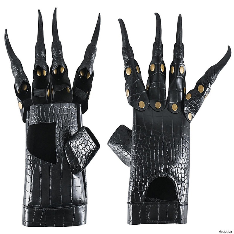 Skeleteen Faux Leather Claw Gloves - Black Lizard Skin Scary Leather Hand Glove Animal Claws for Women and Kids