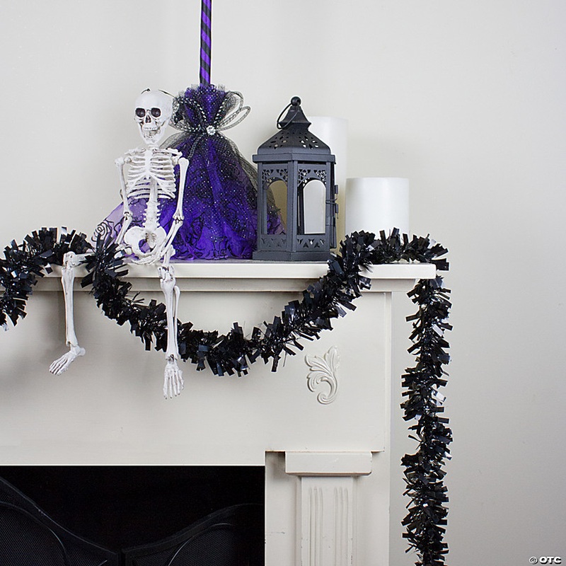 Wide Cut Black Halloween Tinsel Garland - 50 feet  Unlit