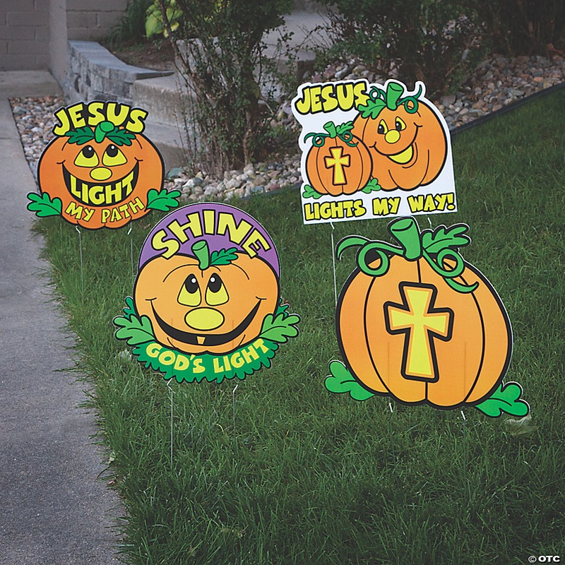 17 - 21 Christian Pumpkin Multicolor Plastic Yard Signs - 4 Pc.