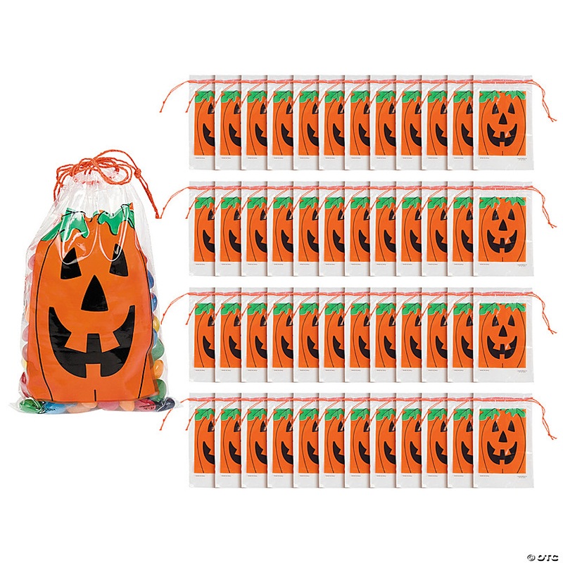 2 3/4 x 4 Bulk 144 Pc. Mini Jack-O-Lantern Paper Drawstring Treat Bags