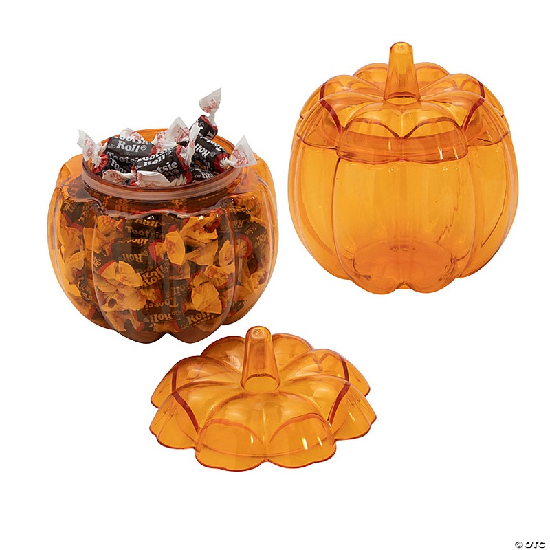 4 1/4 Halloween Orange Pumpkin Plastic Favor Containers  12 Pc.