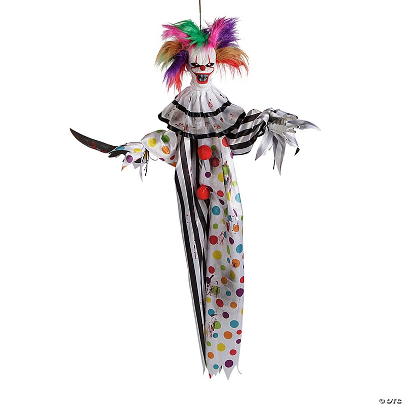 4 Ft. Hanging Clown with Multicolored Hair Animated Prop Halloween Decoration