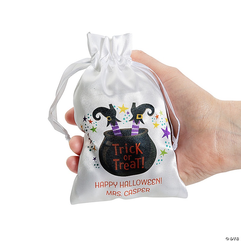 4 x 6 Personalized Mini Halloween Trick-or-Treat Satin Drawstring Bags - 24 Pc.
