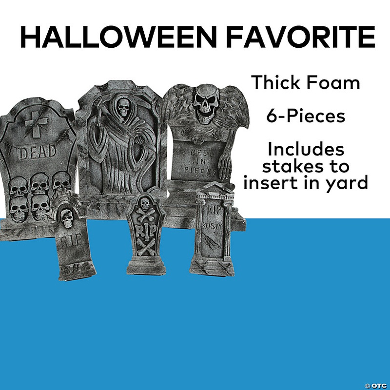 6 1/2 - 21 Spooky Graveyard Foam Tombstone Halloween Decorations Set  6 Pc.