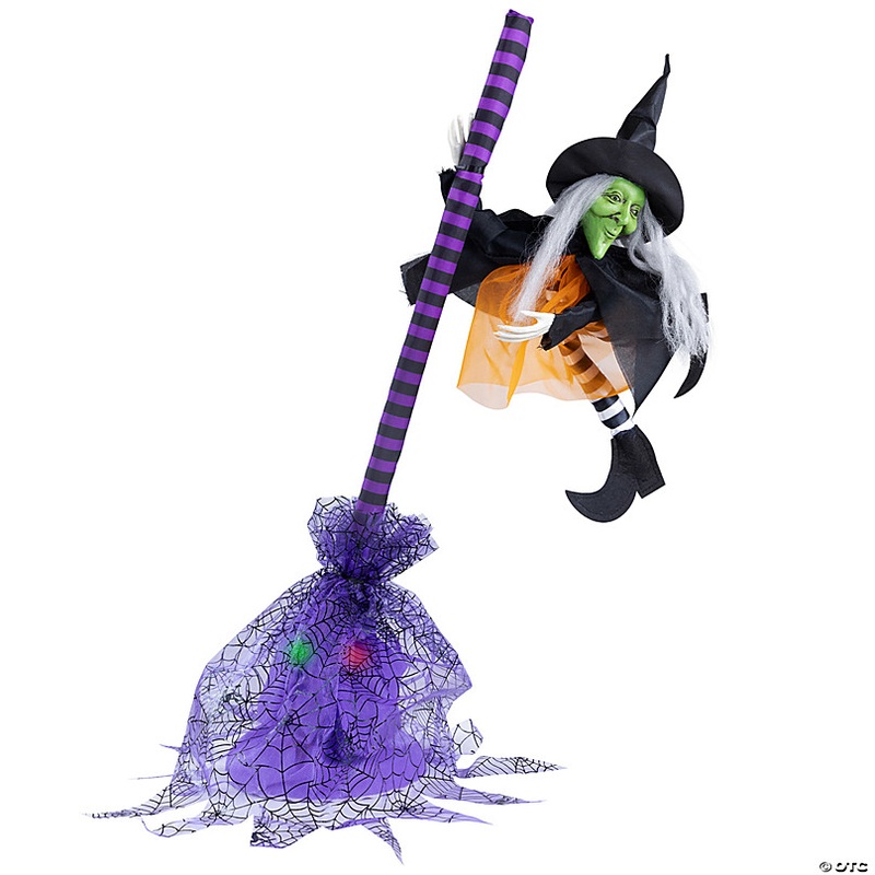 Animated Flying Witch with Broom Halloween Decoration - 25