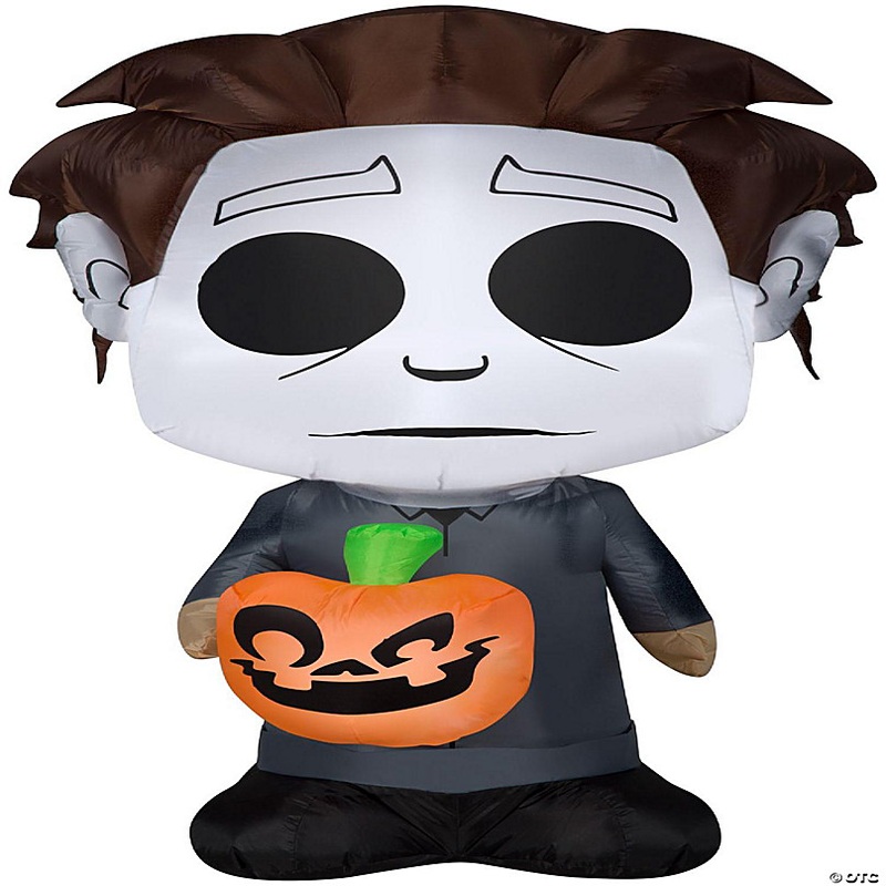 Gemmy Airblown Michael Myers with Jack o Lantern  5 ft Tall  grey