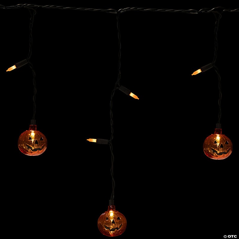 LED Lighted Pumpkin Halloween Curtain Icicle Lights - Orange - 5.25' Black Wire - 25ct