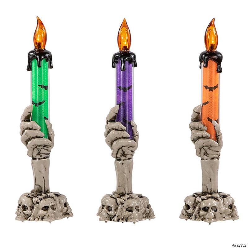 LED Lighted Skeleton Hand Halloween Candles - 8.25 - Set of 3