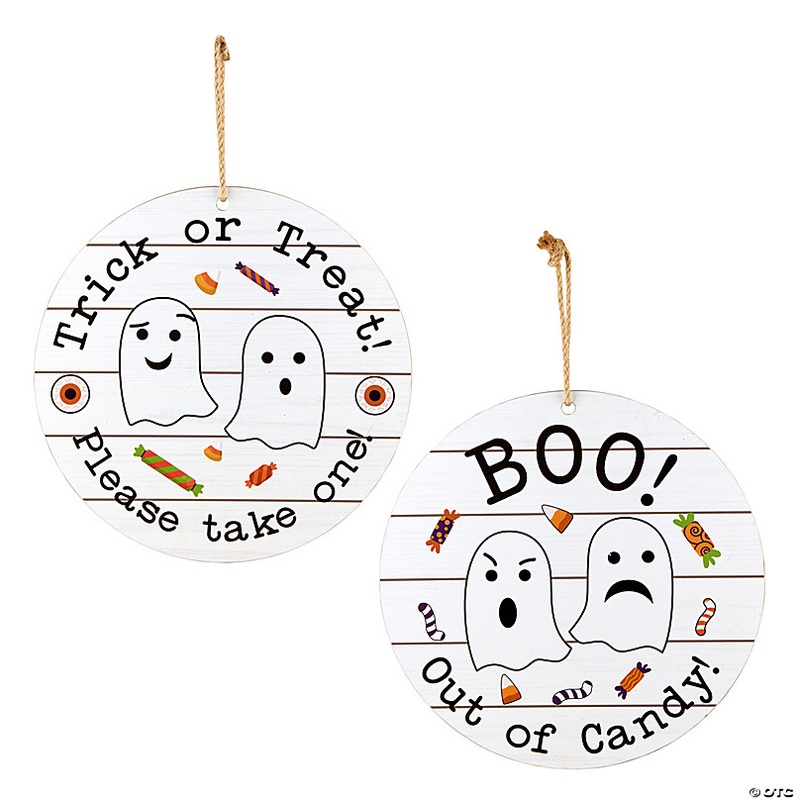 National Tree Company 11 Halloween Hanging Sign, Double Sided Trick or Treat and Out of Candy