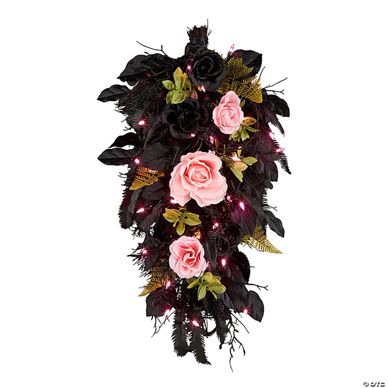 National Tree Company 26 Artificial Cute and Creep Halloween Swag, 30 Pink LED Lights, Battery Operated