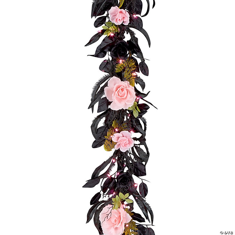 National Tree Company 6 ft. Artificial Cute and Creep Halloween Garland, 50 Pink LED Lights, Battery Operated