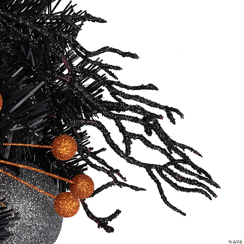 Orange Ornaments and Ghost Halloween Pine Wreath  24-Inch  Unlit