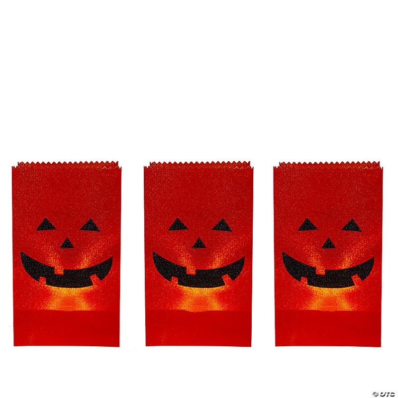 Set of 3 Jack-O-Lantern Halloween Luminary Pathway Markers - 5ft Black Wire