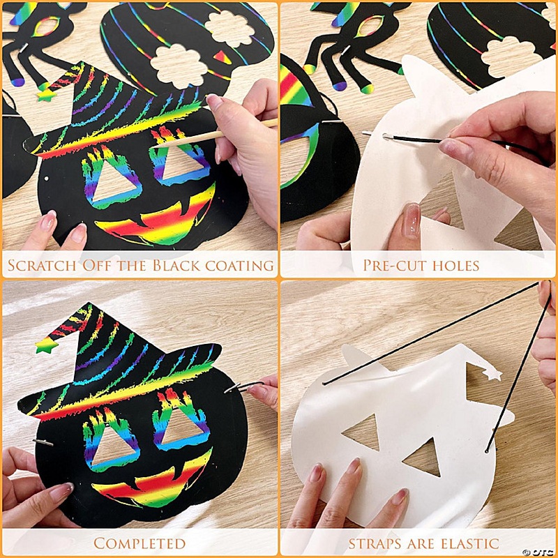 Wrapables 18pc DIY Halloween Rainbow Scratch Arts Masks