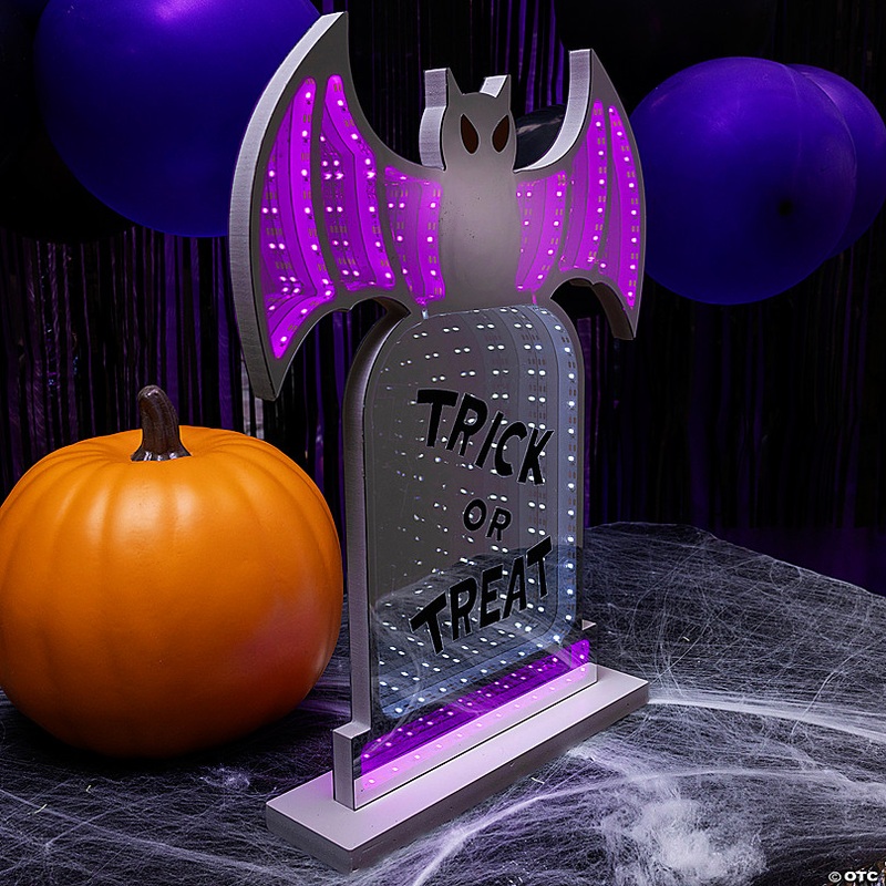 11 3/4 x 15 1/2 Halloween Bat & Tombstone Plastic Infinity Light