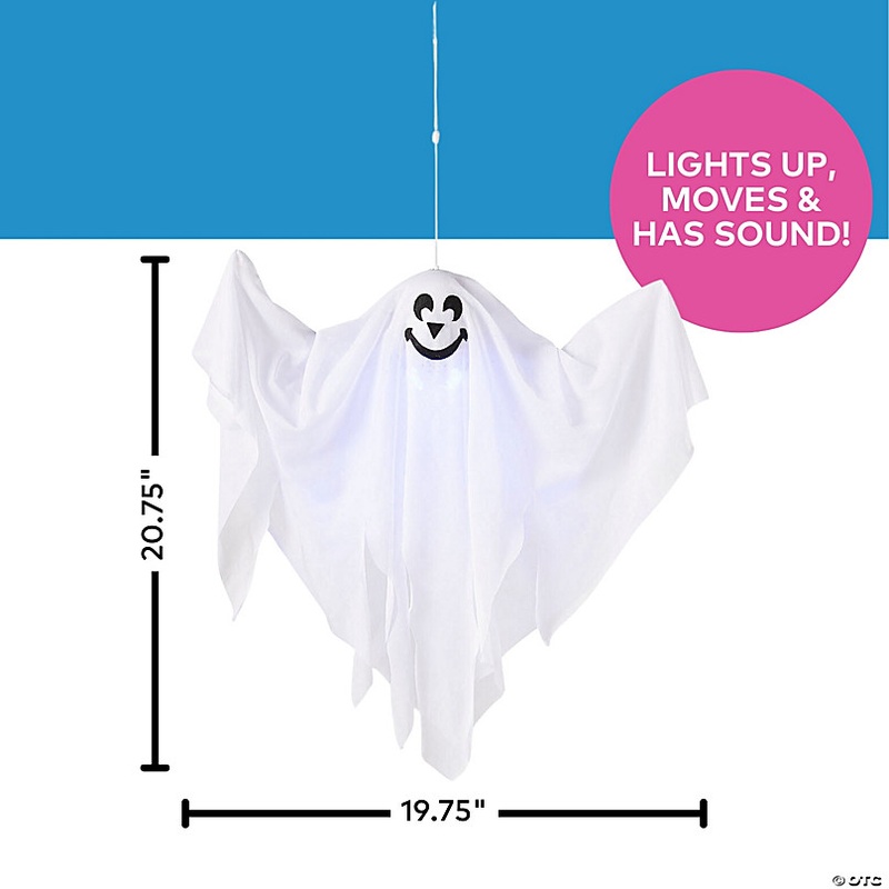 19 3/4 x 20 3/4 Hanging Light-Up Smiling Ghost Halloween Decoration
