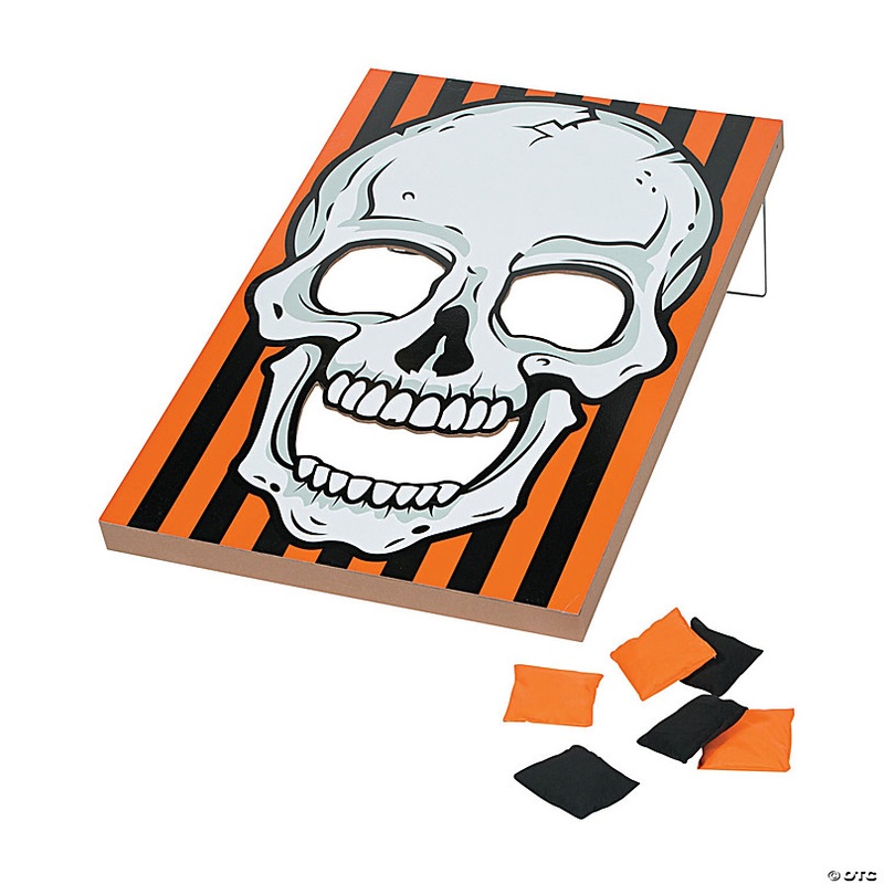 23 1/2 x 35 1/2 Large Halloween Skull Board Black & Orange Bean Bag Toss Game