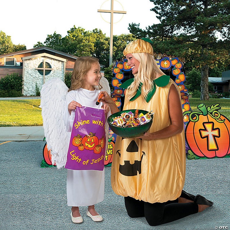 3 3/4 Christian Pumpkin Plastic Flashlight Keychains - 12 Pc.