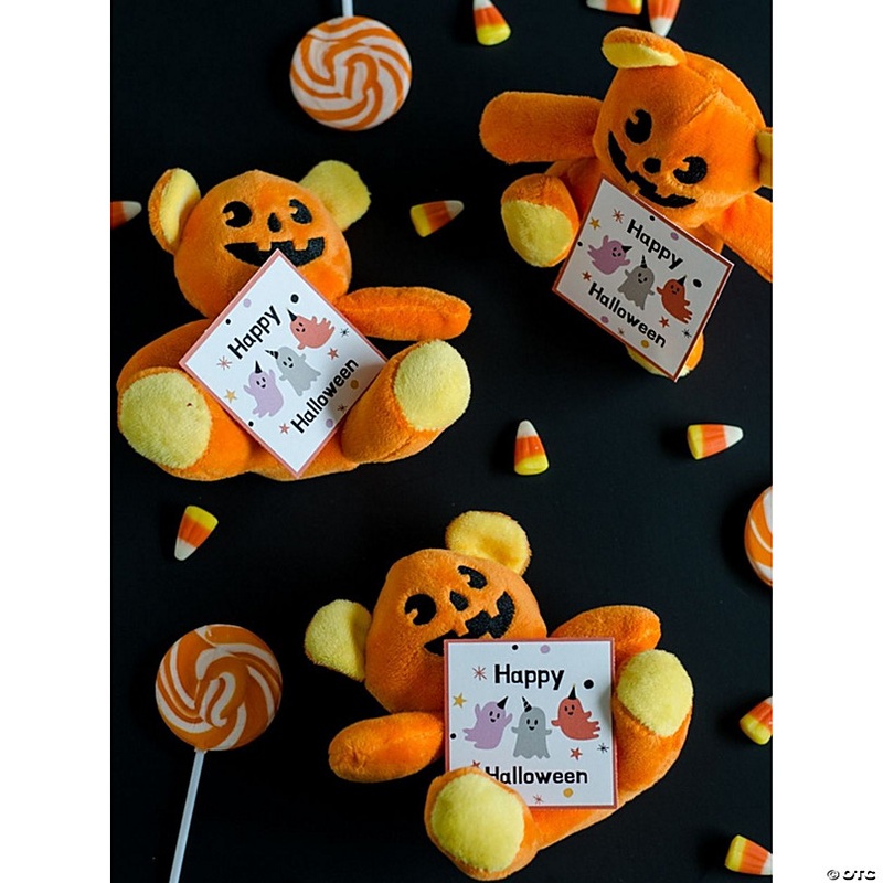 4 1/2 Halloween Jack-O-Lantern Face Stuffed Bears - 12 Pc.