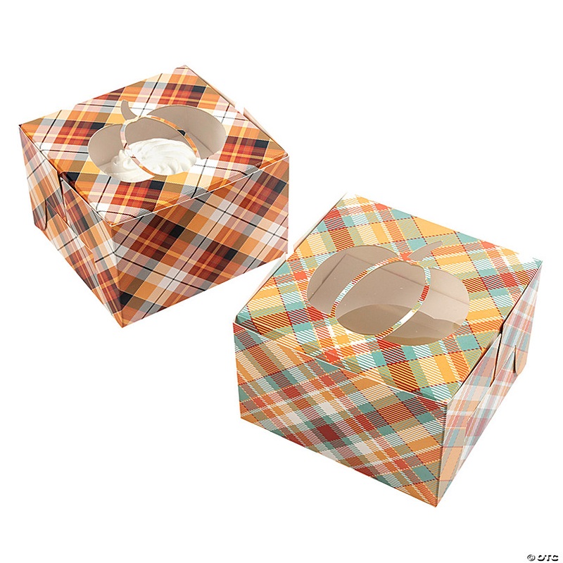 4 1/2 x 4 1/2 x 3 Fall Pumpkin Cardstock Cupcake Boxes  12 Pc.