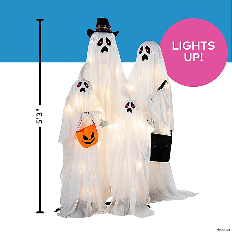 5 Ft. 2 3/4 Light-Up Ghost Family Standing Halloween Decorations - 4 Pc.