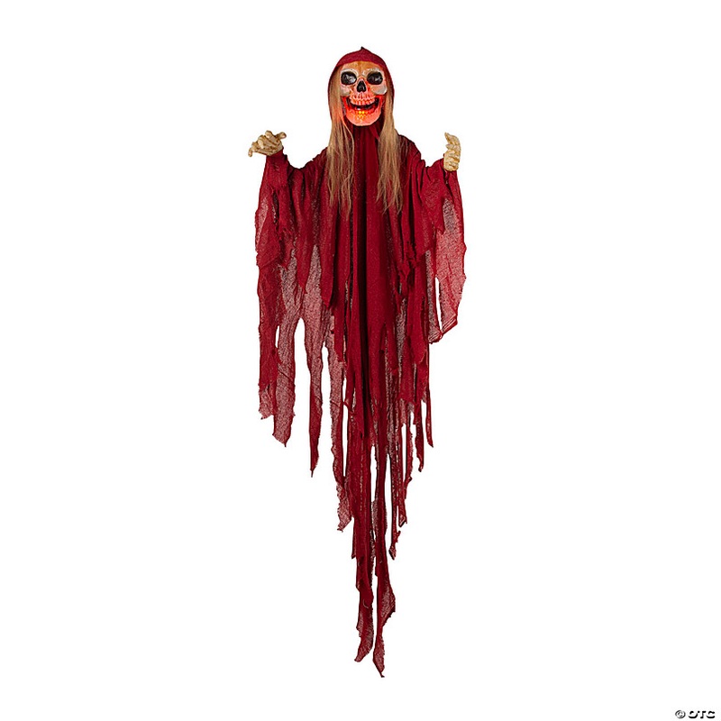 5 Ft. 6 3/4 Hanging Light-Up Skeletal Reaper in Red Robes Halloween Decoration