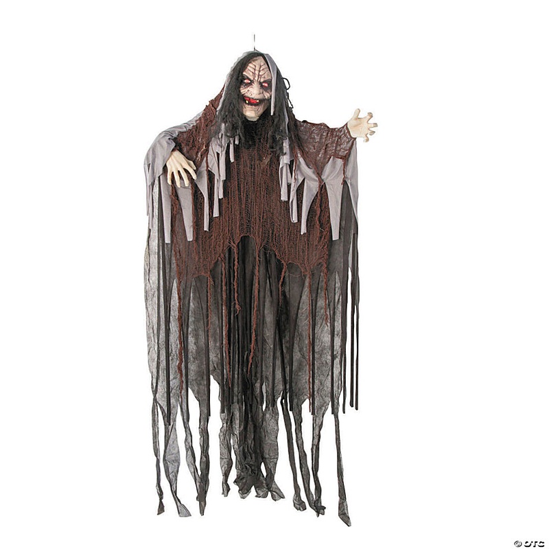6 Ft. Talking Hanging Witch in Black Cloak with Light-Up Eyes Halloween Decoration