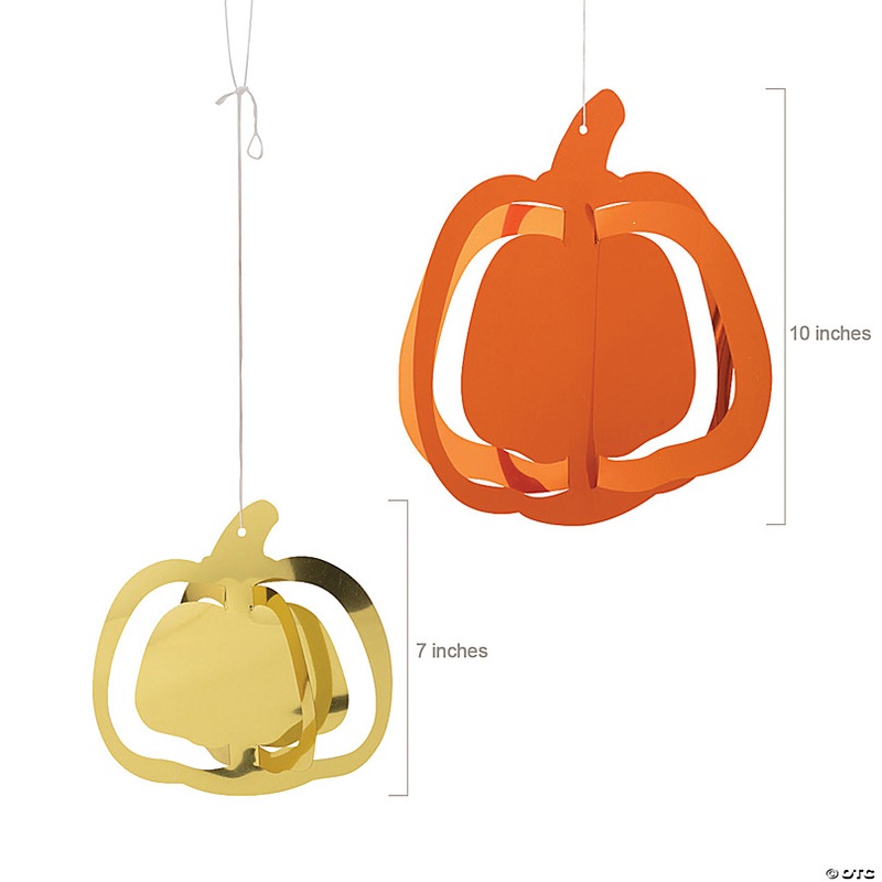 7  10 Fall Orange & Gold Hanging Foil Pumpkins Ceiling Decorations - 8 Pc.