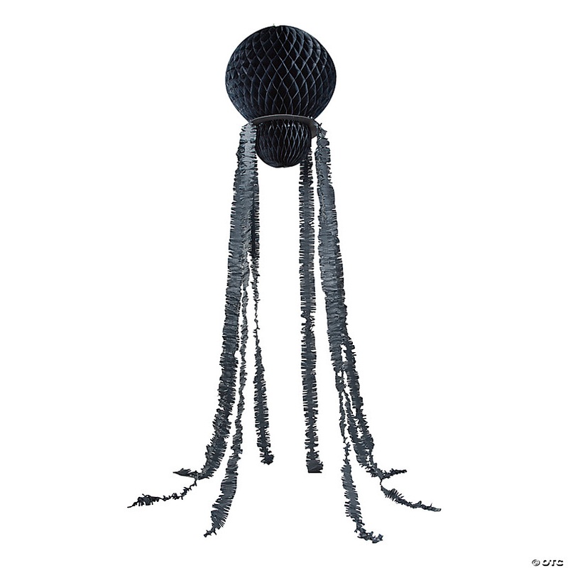 7 Ft. Large Black Hanging Honeycomb Tissue Paper Spider Halloween Decoration