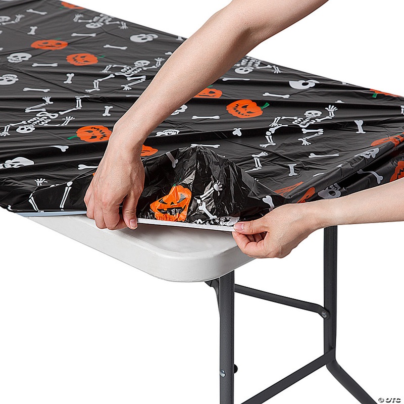 8 Ft. Halloween Jack-O'-Lanterns & Bones Fitted Plastic Tablecloth