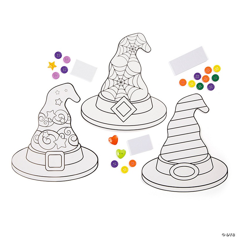 Color Your Own Button Halloween Witch Hat Kits - Makes 12