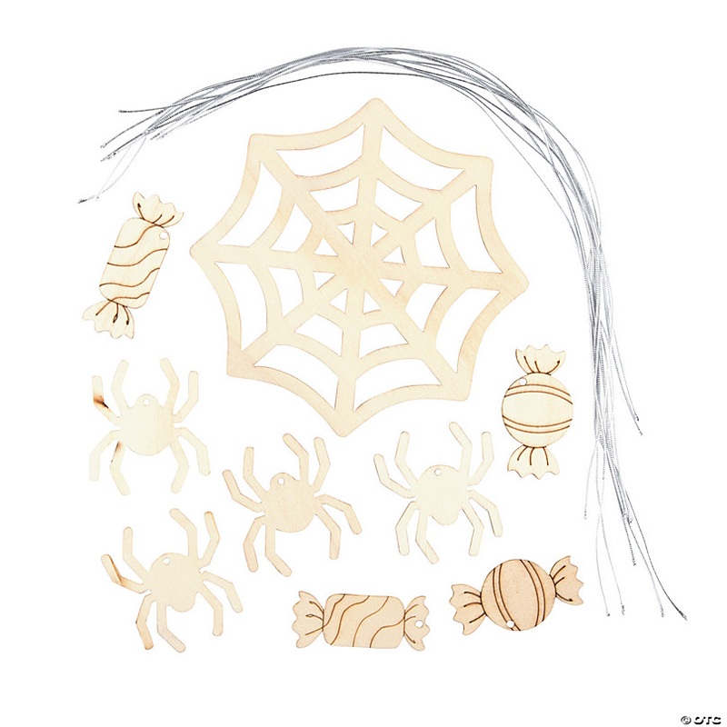 DIY Unfinished Wood Spider Web Mobile Halloween Decorations - 6 Pc.