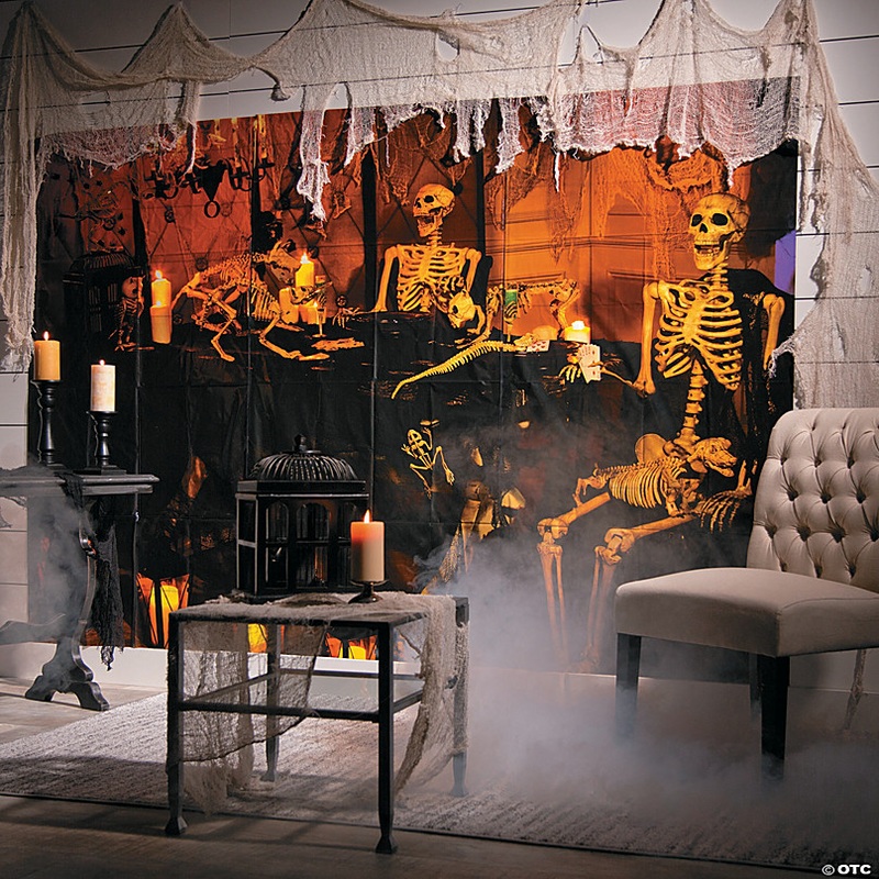 Haunted Skeleton Banquet Backdrop Halloween Decoration - 3 Pc.