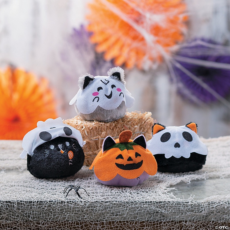 Mini Halloween Stuffed Cats in Ghost Costumes - 12 Pc.