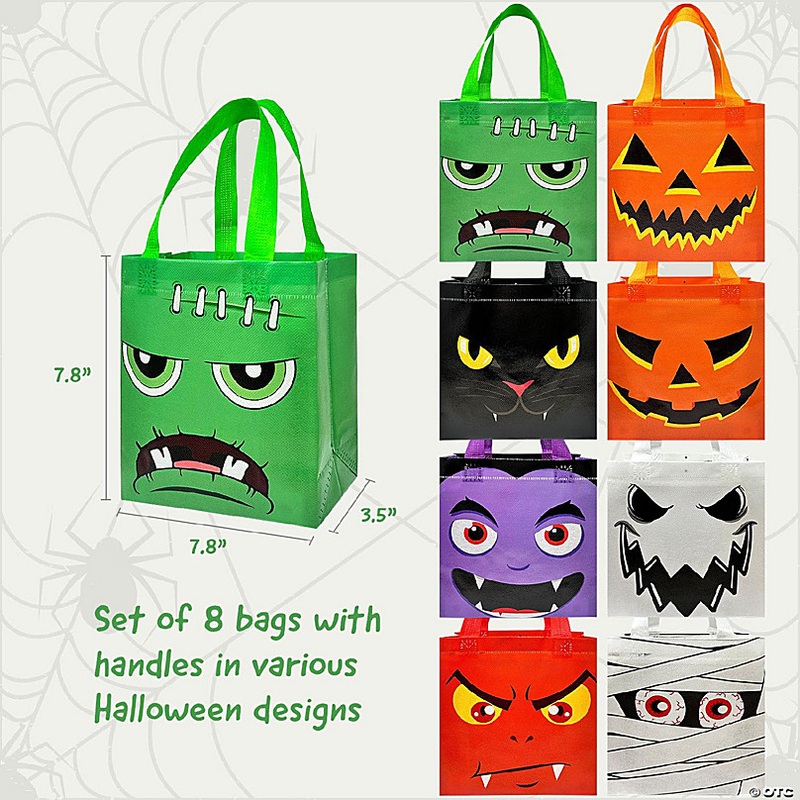 Wrapables Non-Woven Reusable Halloween Trick or Treat Bags, 8pc Monster