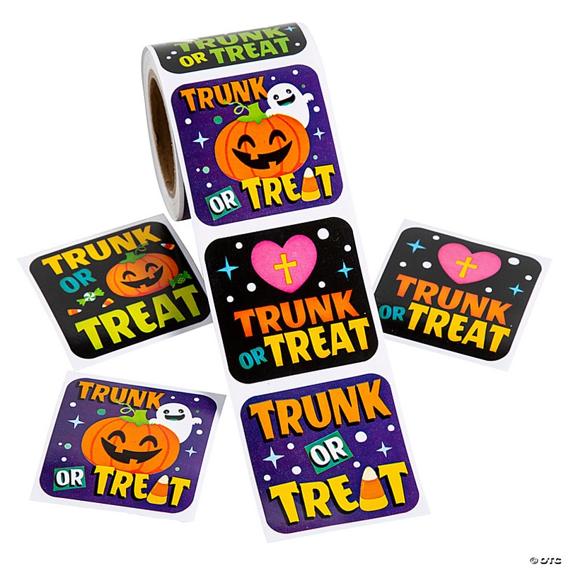 1 1/2 x 1 1/2 Religious Halloween Trunk-or-Treat Sticker Roll - 100 Pc.