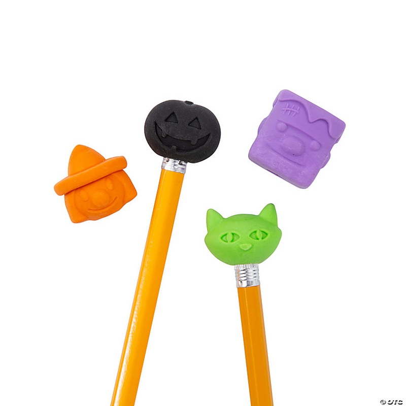 1 Bulk 144 Pc. Orange, Black, Purple & Green Halloween Pencil Top Erasers