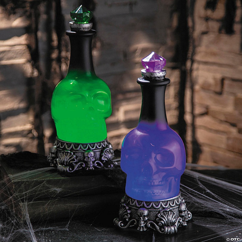 12 Light-Up LED Green Potion Bottles Halloween Decoration