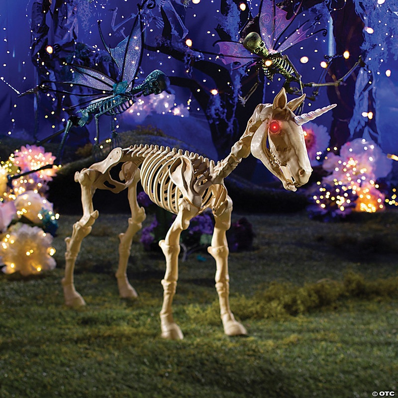 27 Unicorn Skeleton Plastic Halloween Decoration with Glowing Eyes