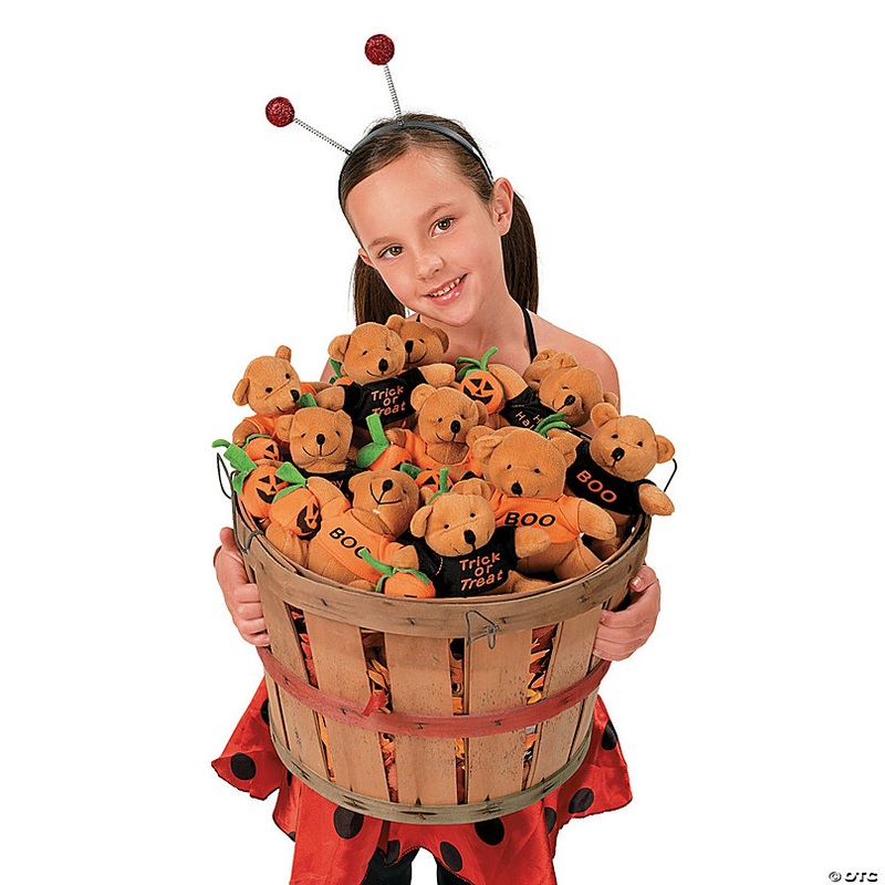 4 1/2 Halloween Stuffed Bears with T-Shirt & Jack-O'-Lantern - 12 Pc.