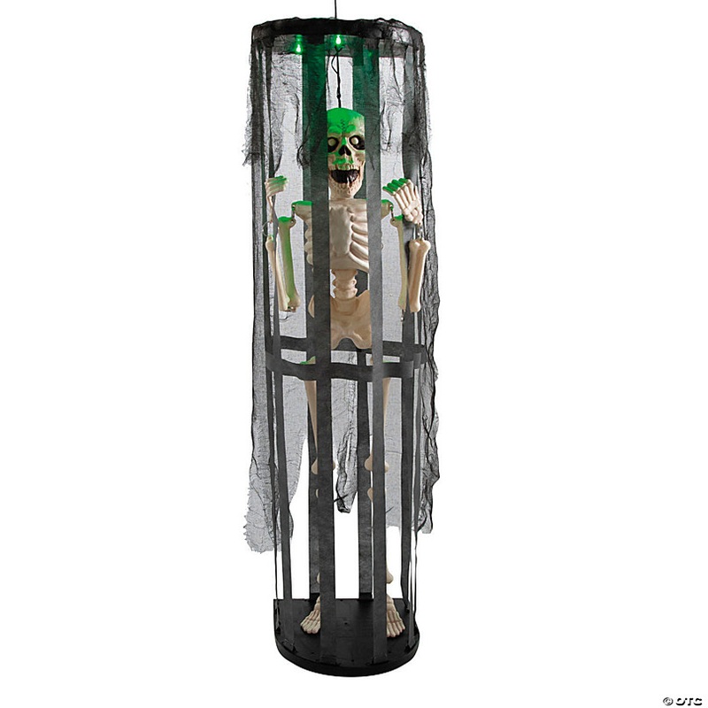 40 Animated Light-Up Skeleton in a Shaking Cage Halloween Decoration