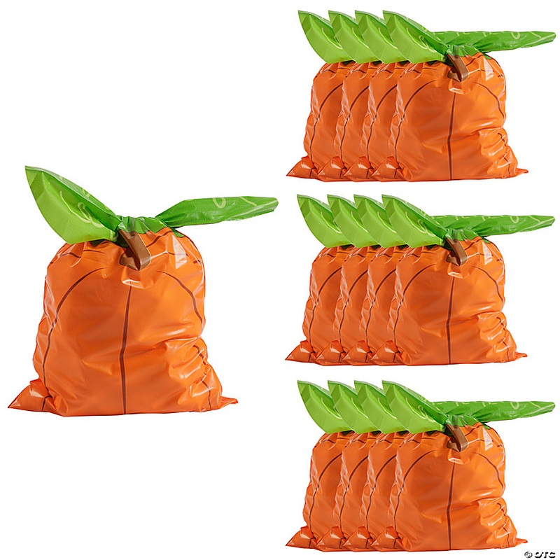 5 1/2 x 9 1/2 Pumpkin with Leaves Cellophane Bags - 12 Pc.