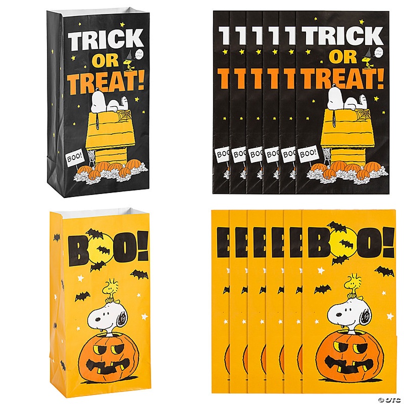 5 1/4 x 10 Peanuts Snoopy & Woodstock Halloween Paper Treat Bags - 12 Pc.