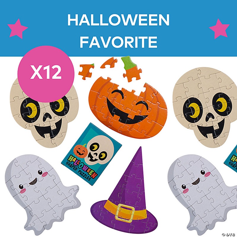 5 - 6-1/4 18-Pc. Mini Halloween Icon-Shaped Cardboard Jigsaw Puzzles - 12 Boxes